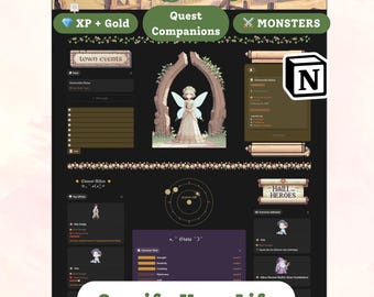 Village Dashboard Gamified Notion Template |  with Quests, Habit Tracker, Rewards and Boss Fights