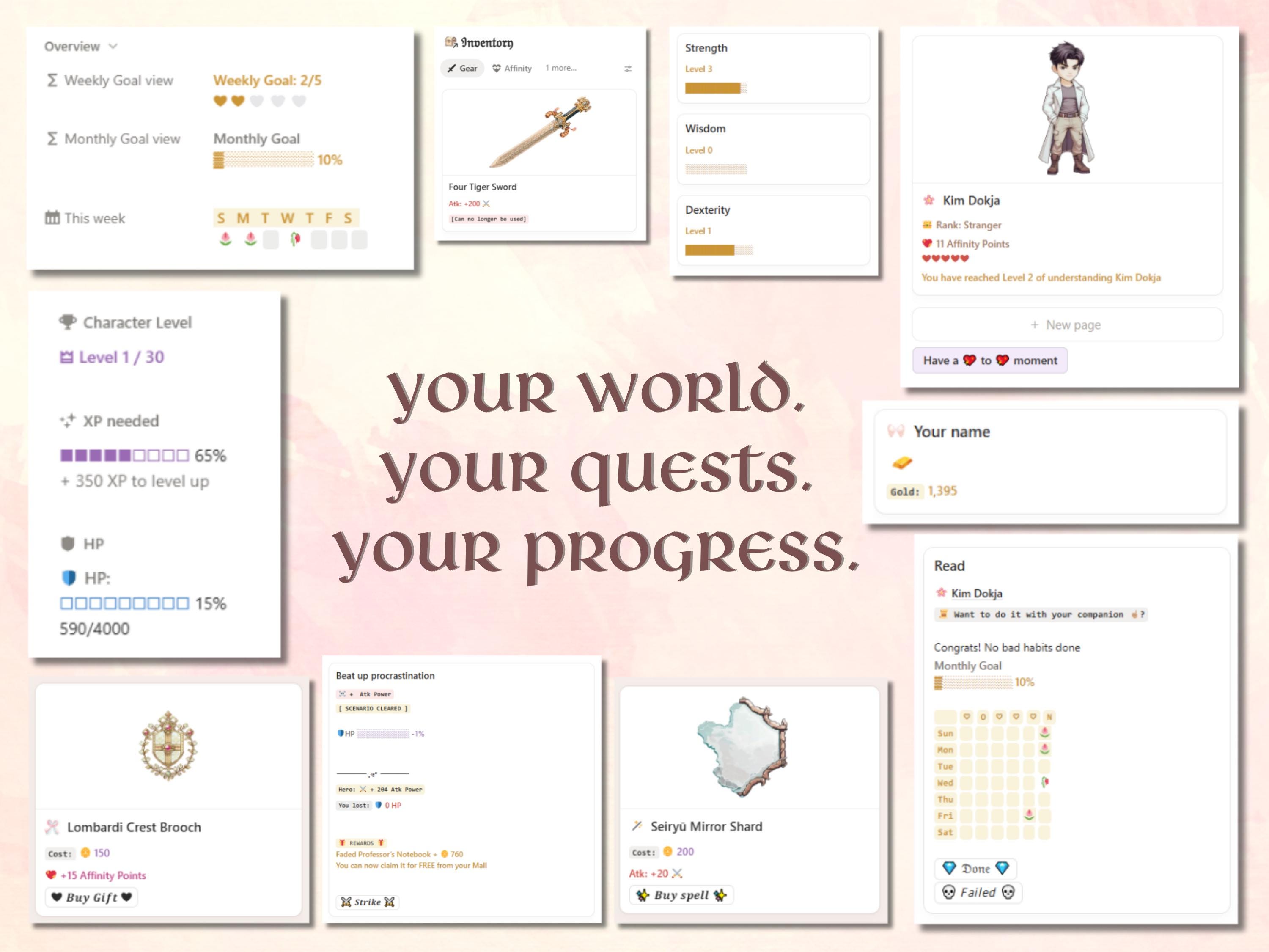 Village Dashboard Gamified Notion Template | With Quests, Habit Tracker ...