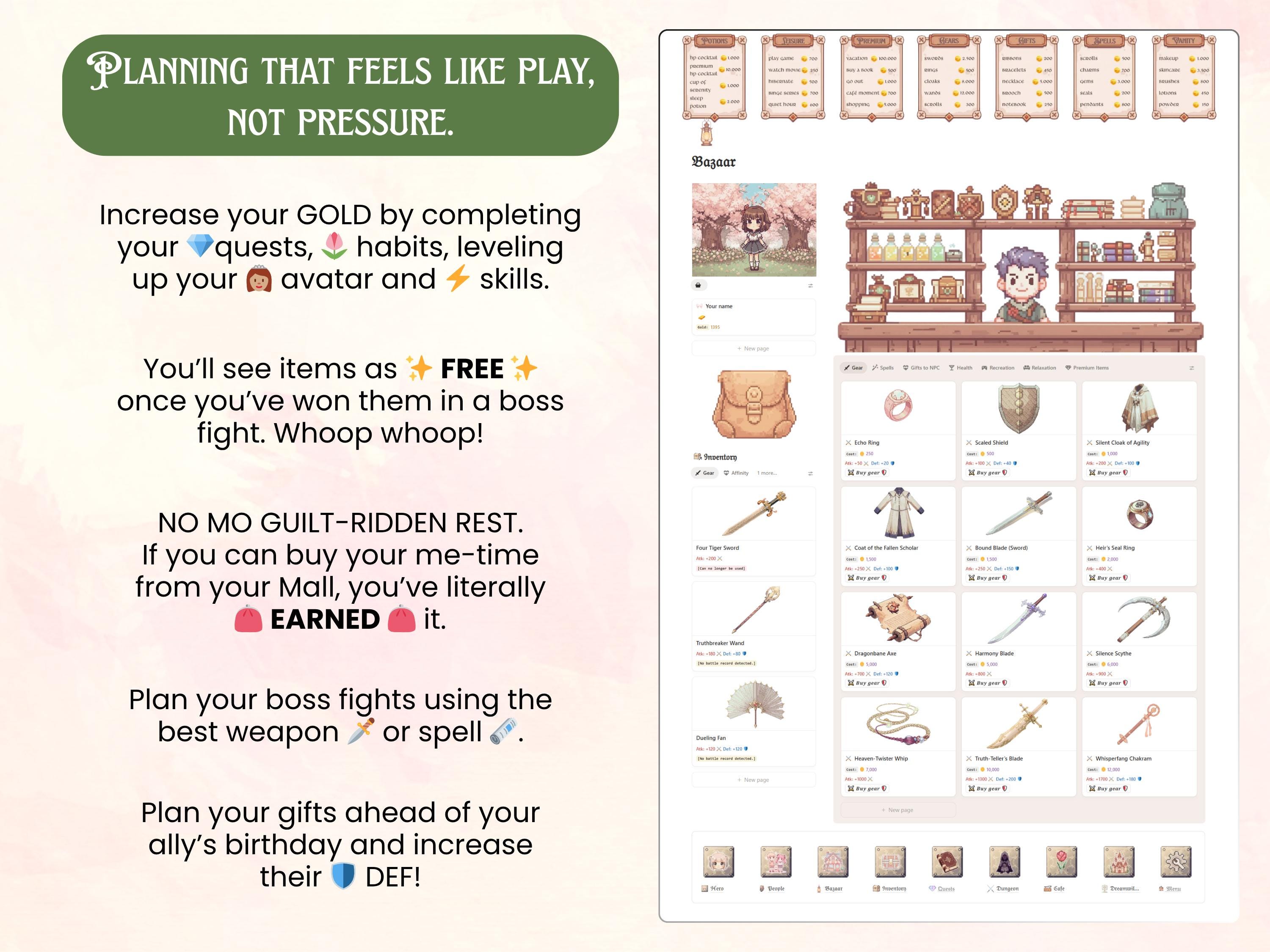Village Dashboard Gamified Notion Template | With Quests, Habit Tracker ...