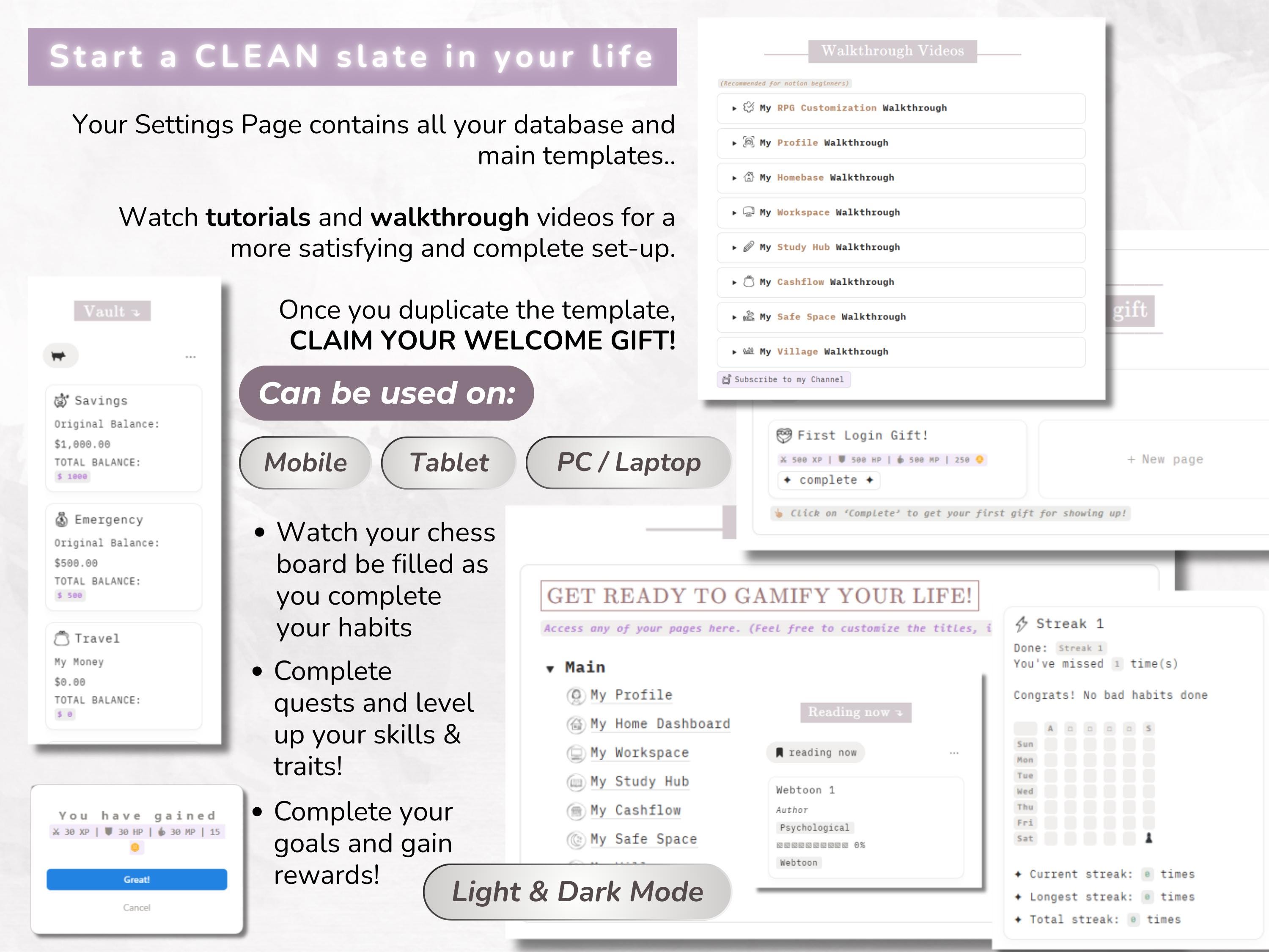 Minimalist Gamified Life Planner Notion Template: RPG Habit Tracker ...