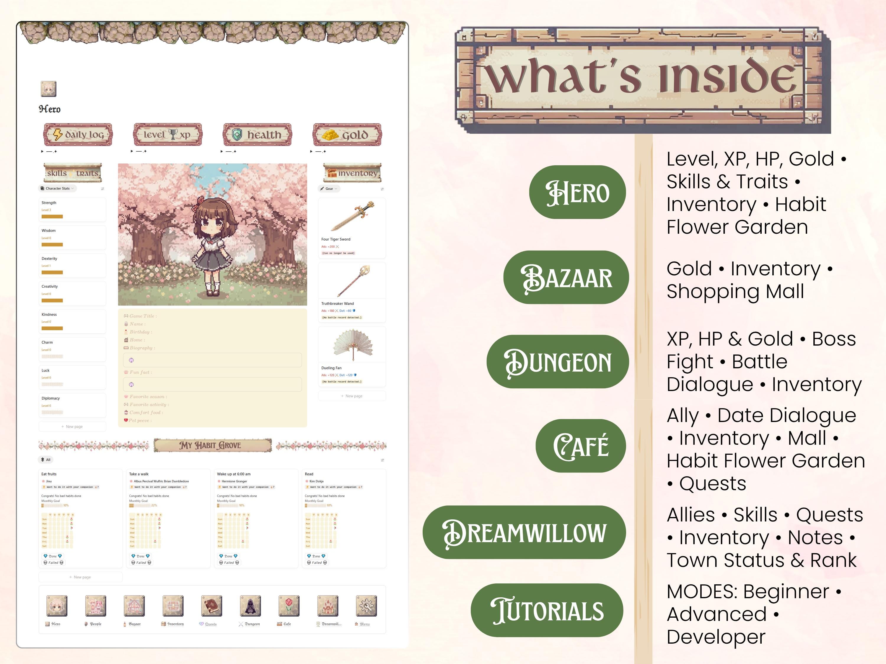 Village Dashboard Gamified Notion Template | With Quests, Habit Tracker ...