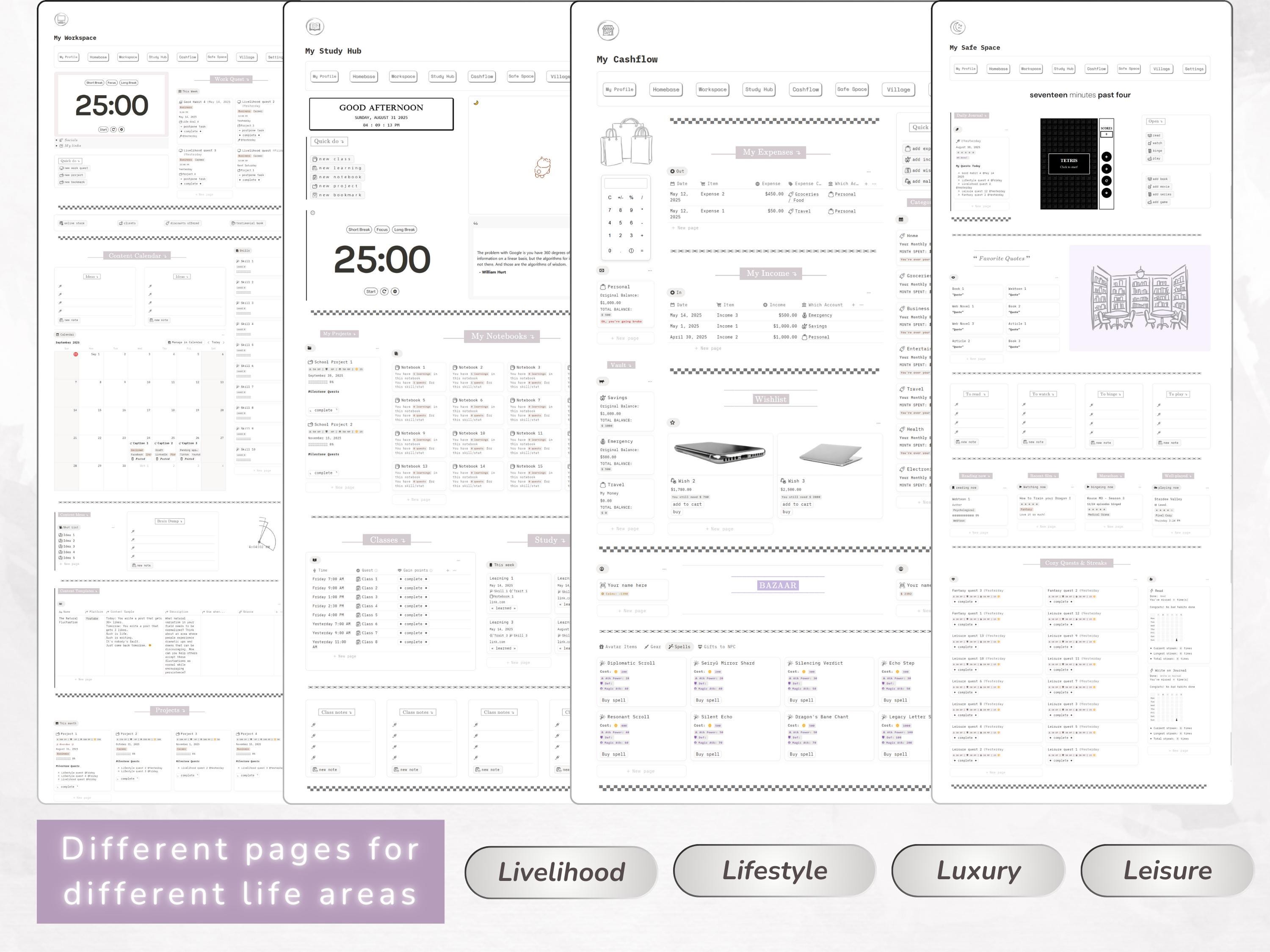 Minimalist Gamified Life Planner Notion Template: RPG Habit Tracker ...