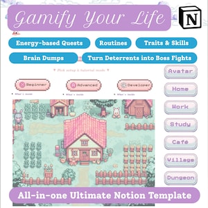 Dream Life Meadow: Gamify Your Life Planner Notion Template | with Personal Finance, Habits, Meal Planners & more!