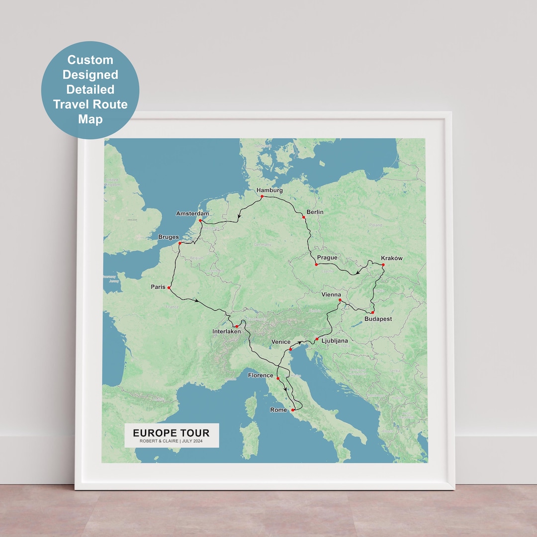 Custom World Travel Route Map Print – Personalized Road Trip Journey ...