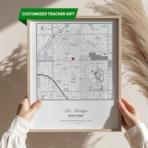 Personalized Teacher  Appreciation Map Art Print, Custom Best Teacher Present, Thank you School Gift (Digital Download)