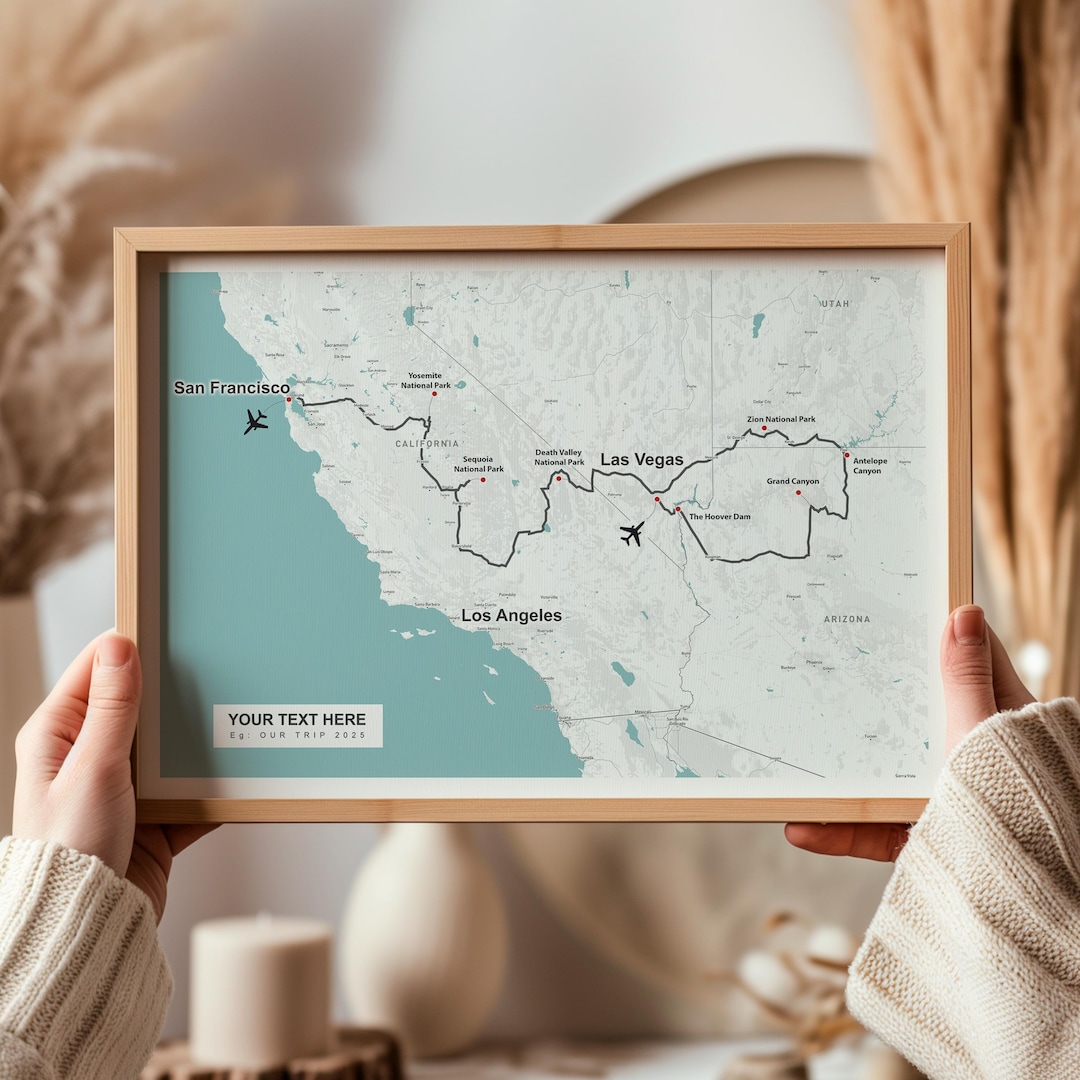 Custom World Travel Route Map Print – Personalized Road Trip Journey ...