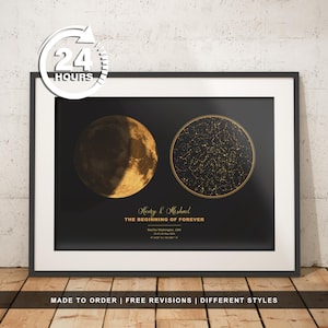 Mond Phase Stern Karte nach Datum & Ort Personalisierter Besonderer Tag Nacht We Met Sky Poster Geschenk für Paar Jahrestag Hochzeit Verlobungsgeschenk