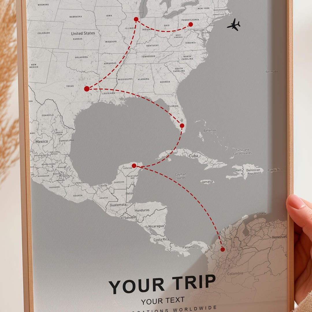 Custom World Travel Route Map Print – Personalized Road Trip Journey ...