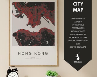 Custom Hong Kong City Map Print: Personalized Travel Poster (Digital Download)