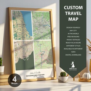 Custom Travel Multiple Map Print: Personalized Couple Gift, Any Location (Digital Download)