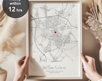 Custom Couple Map Print, Wedding, Marriage, Anniversary, Engagement Gift, Personalized Couple Present (Digital Download)