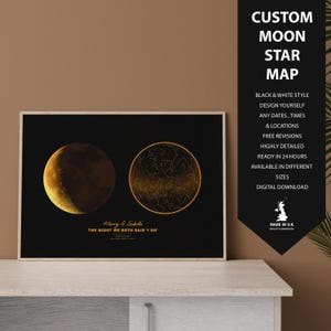 Custom Moon Star Map  Print | Night We Met | Where It All Began | Wedding Anniversary Map | Birthday Personalised Gift for Her