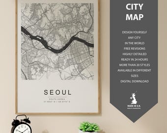 Custom Seoul City Map Print: Personalized Travel Poster (Digital Download)