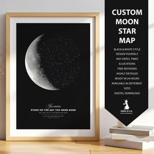 Custom Star Moon Map Print: Personalized Wedding, Anniversary, Engagement, Valentine's Day Keepsake, Gift for Him Her (Digital Download)