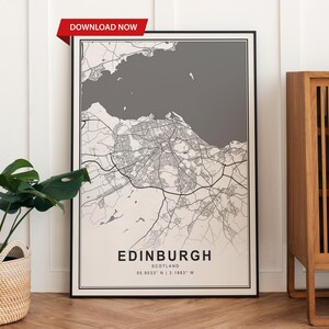 Edinburgh Scotland City Map Travel Poster Engagement Gift Any location Town Map Poster Wall Art Print Road Map Street Map Digital file