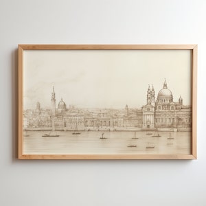 Antique City Harbour drawing, wall art, Minimalistic drawing, History art, Town Illustration, pencil, vintage style, digital art, art decor
