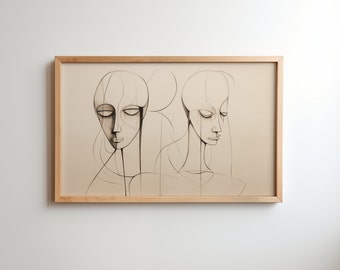 Abstract Figure Pencil Sketch, Vintage Style Line Art (Digital Download)