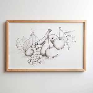 Vintage Style Pencil Sketch of Fruits, Minimalistic drawing, Digital Download, Kitchen Wall Art, Printable pencil Art, Rustic Home decor