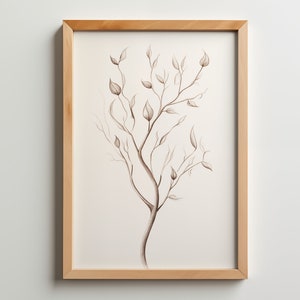 Minimalistic Tree Branch Drawing, Wall Art, Nature art, pencil sketch, Antique Decor, Vintage-style art, plant, digital print, botanical art