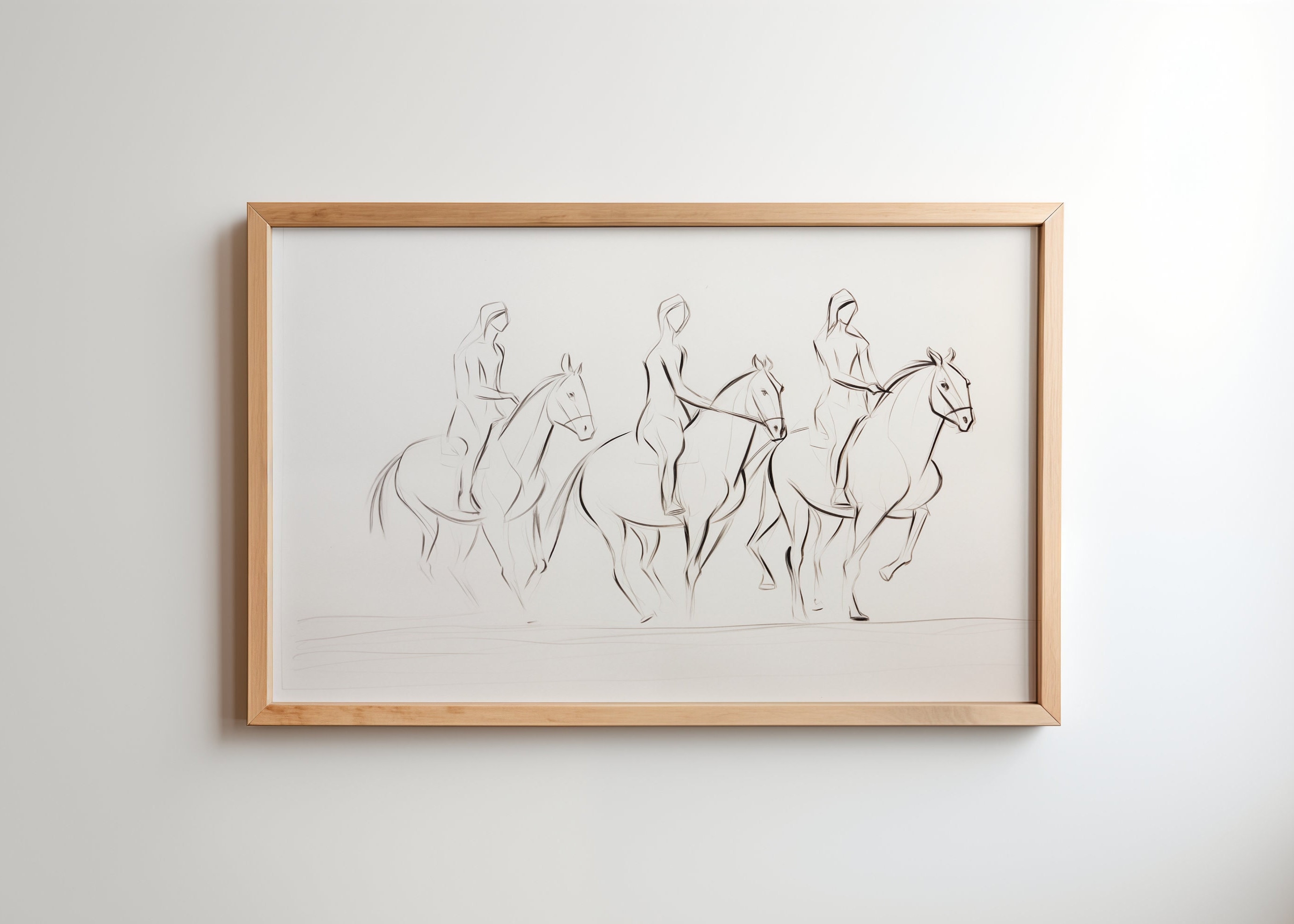 Vintage Figure Art Rider Pencil Sketch - Minimalistic Horse Line Art ...
