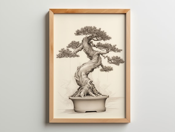 Vintage Bonsai Baum Zeichnung, rustikale Bleistiftskizze Kunst (digitaler  Download) - Etsy.de