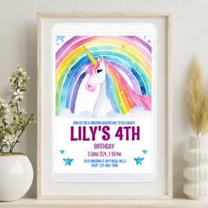 Editable Unicorn Birthday Party Invitation for Girls | Instant Download | Magical Unicorn Theme | Customizable