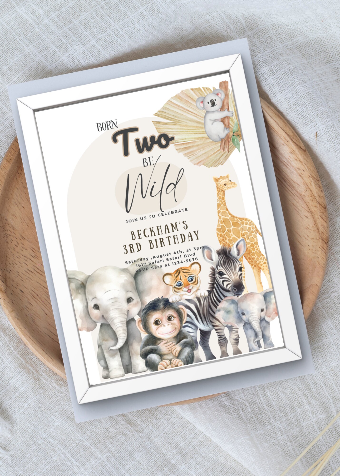 Editable Two Wild Safari Animals Birthday Invitation | Jungle Birthday ...