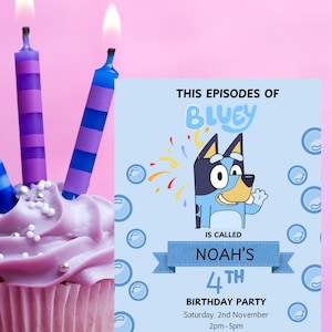 Bluey Birthday Invitation|Blue Birthday Card|Kids Birthday Card|Cute Dog Cartoon|Editable Template |Digital Download BLYB01