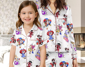 The Amazing Digital Circus Pajama Set, Pomni Ragatha Jax Caine Satin Pajamas, Digital Circus Character Pajamas, Cute Horror Pjm Gift