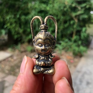2 imágenes de mono de cobre macizo Sun Wukong, Buda luchador, amuleto de bolsillo, amuleto de adoración, ídolo de oración, altar, santuario, llavero del Rey Mono