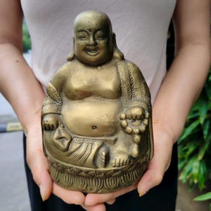 仏像 - アンティークタイ風ブロンズ製、幸せで太った笑っている
