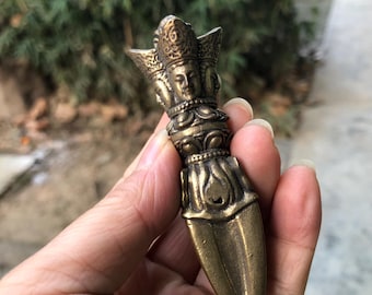 Brass Four heads Buddhism Vajra Phurba amulet, Tibetan Buddhist Religious Supplies, Feng shui Decor Dharma Nepal Ritual blessing mantras 569