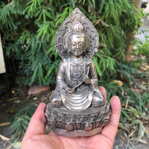 White Copper Guanyin Bodhisattva holding a lotus flower Figure Avalokitesvara Seated ornaments Guan Yin Bodhisattva Goddess of Compassion