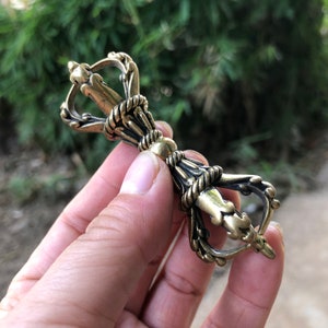Tibetan Nepal Brass Tantra Buddhism small Brass Talisman four branches Vajra phurpa  Exorcism Amulet Guardian Buddha Feng Shui PendantMCT047