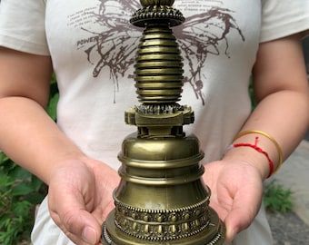 Delicate Tinet Copper Buddha Stupa, Nepal Buddhist Souvenir Bodhi Tower, Chorten Religious sarira Stupa Pagoda prayer shrine Pet Urn MLL0226
