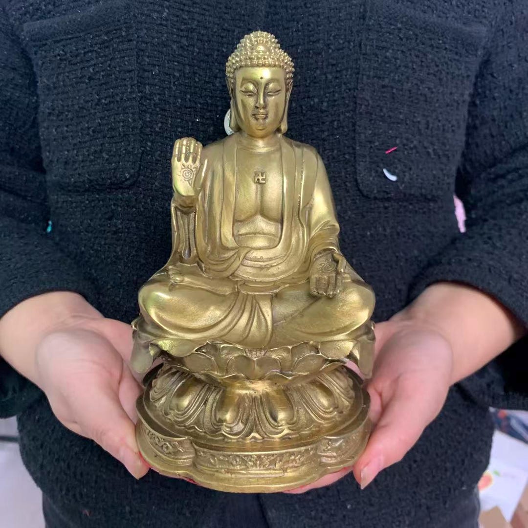 Vintage Brass Tathagata Buddha Statue, Lotus Shakyamuni Figurine