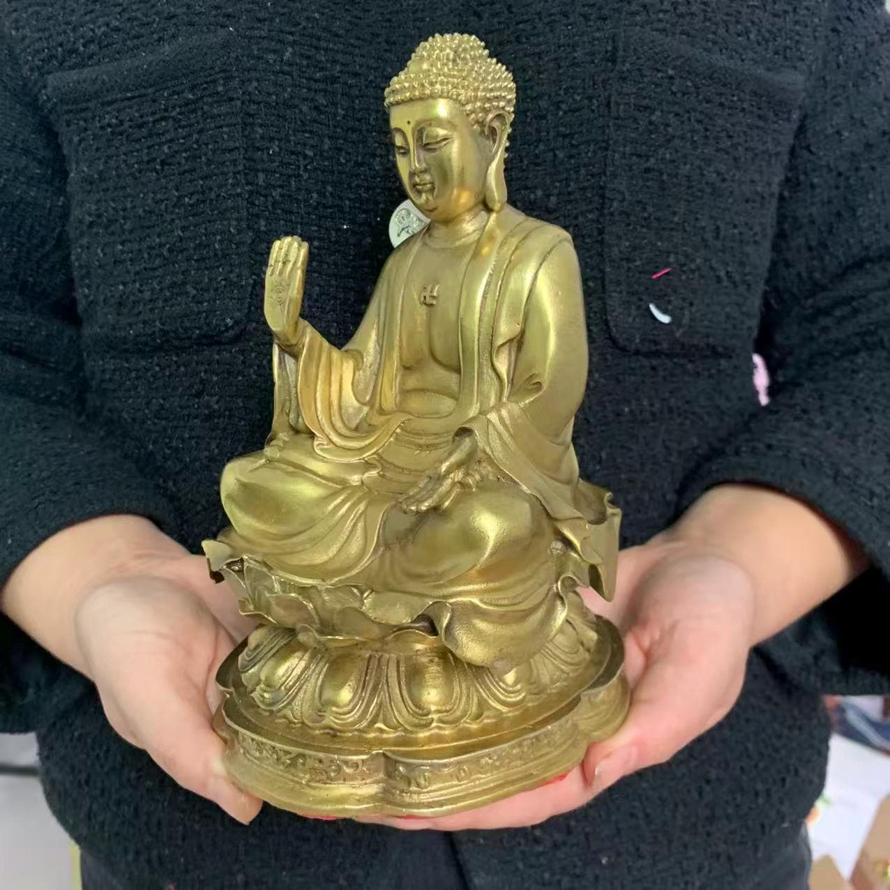 Vintage Brass Tathagata Buddha Statue, Lotus Shakyamuni Figurine