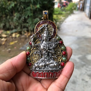 Vintage Nepal Tantra Silver Sterling Buddha Pendant,Mala Manjusri Bodhisattva Necklace chain Ganapati Hindu Praying Meditation Amulet Charms