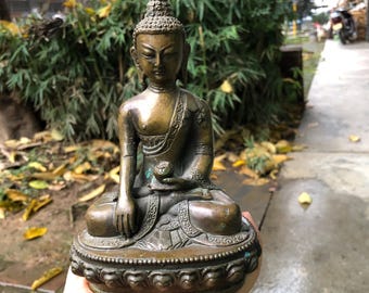 Tibetaanse Boeddhabeeld Woondecoratie, Bronzen Boeddha Buiten Voor Zen Decor Buda Binnen Cadeau Voor Ontspanning Meditatie of Schrijn Feng shui