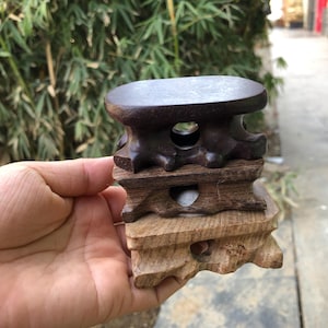 Vintage Wood Footed rectangle Base Display Stand Holds buddha Base, Sandal Wood Retro Antique Holder, Oriental Wood Plant Jar Display VTG