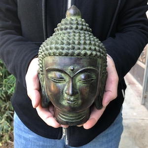Big Vtg Bronze Buddha Head Bust Small Zen Meditation Copper Casting, Detail Decorative Metal Buddha Bust Thai Head of Buddha Shakyamuni V99