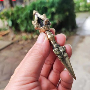 Tantra Buddhism Dorje Vajra Phurba Brass Amulet Handmade Nepal Collectibles, Tantra Buddhism Talisman Charm Mini tiny Vajra phurpa Exorcism