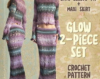 Gehäkeltes Netz-Oberteil und Maxi-Rock-Muster | Fairycore Boho Outfit (PDF)