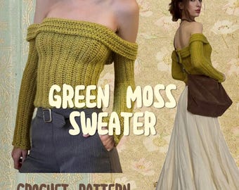 Off-Shoulder Crochet Sweater Pattern: Ribbed Y2K Pullover (PDF Pattern)