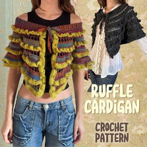 Ruffle Vest Crochet Pattern PDF | Vintage Shawl Cardigan | One-Size