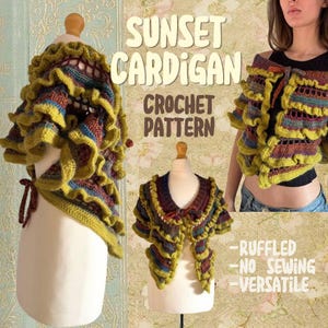 Sunset Ruffle Crochet Vest PDF Pattern: Off-Shoulder Cardigan, Crochet Vest, DIY Crochet Cardigan Pattern, Ruffle Design, Crochet Bolero
