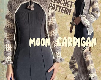 Cardigã Lua em Crochê | Amarração Frontal Grossa, Mangas em Tule (Download em PDF)