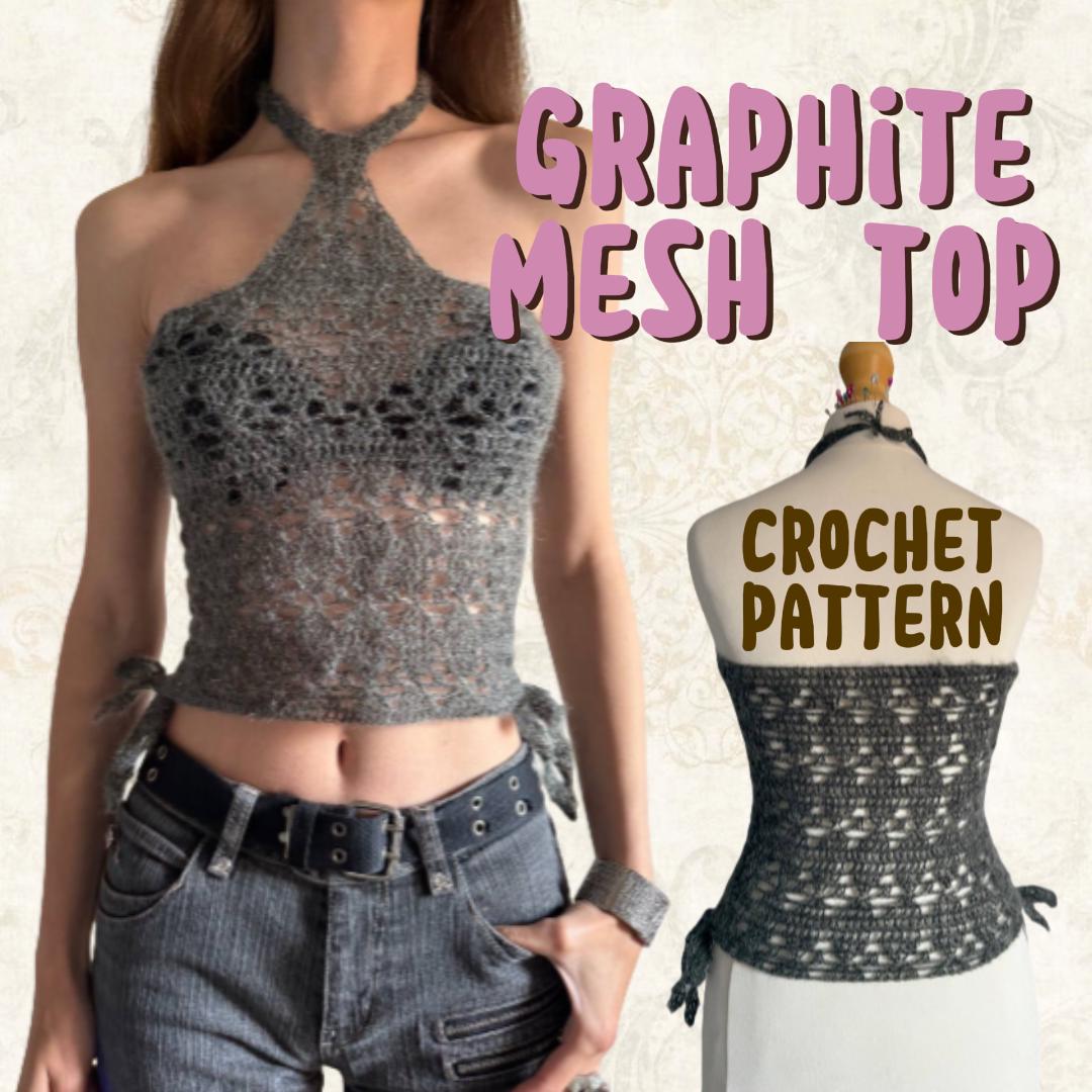 40 Crochet Halter Tops with Lace, Mesh, and Granny Squares 23 Graphite Mesh Halter Top Crochet Pattern Y2K Baddie Crop