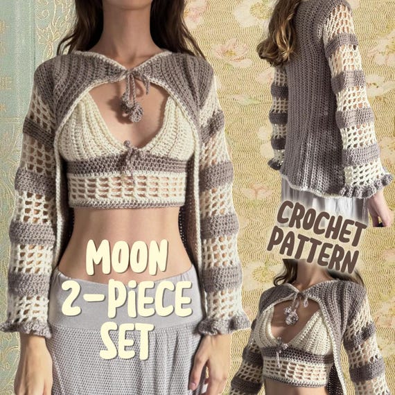 Moon Crochet Set Pattern | Cozy Cardigan & Crop Top | Boho Fairycore Two-Piece Crochet Outfit
