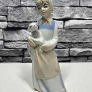Porcelain figurine, Spanish girl jango with lamb Vintage 1970s Collectible Hand Painted Spain